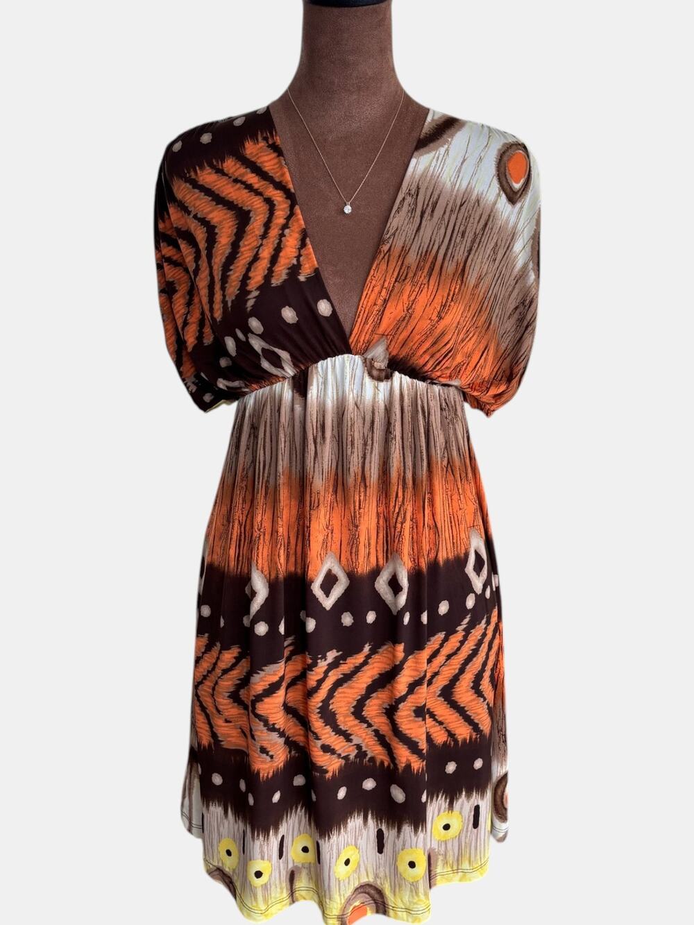 Y2K Vintage Trac USA Empire Waist Summer Mini Dress Bohemian Print 2000s Small